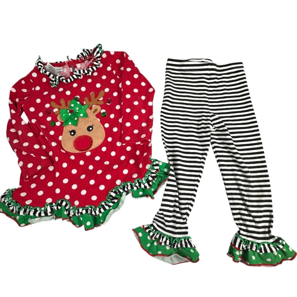 Bonnie Jean Girl Christmas Red Nose Reindeer Dress Tunic Legging Outfit Set